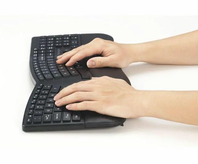 Alt view image 2 of 9 - Kensington Pro Fit Ergo KM680 EQ Rechargeable Desktop Set - USB Type A Wireless Bluetooth/RF 5.4 2.40 GHz Keyboard - Black - USB Type A Wireless Bluetooth/RF Mouse - Optical - 2400 dpi - 6 Button - Bl