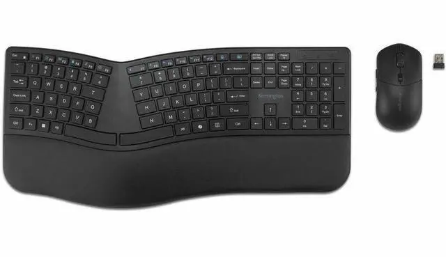 Alt view image 6 of 9 - Kensington Pro Fit Ergo KM680 EQ Rechargeable Desktop Set - USB Type A Wireless Bluetooth/RF 5.4 2.40 GHz Keyboard - Black - USB Type A Wireless Bluetooth/RF Mouse - Optical - 2400 dpi - 6 Button - Bl