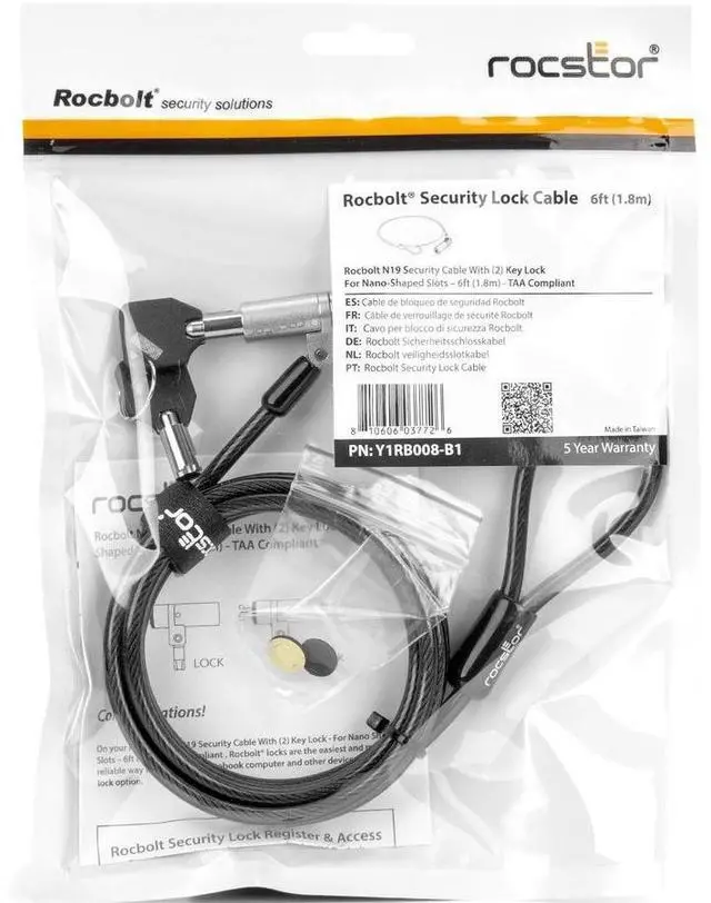 Alt view image 5 of 9 - Rocstor N19 Security Cable Lock For Nano-Shaped Slots 2 Keys TAA Y1RB008B1
