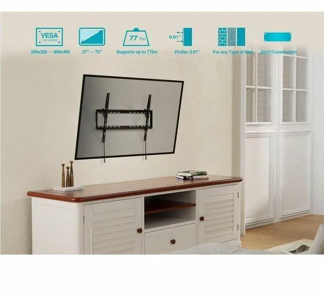 Alt view image 14 of 14 - Monoprice TV Wall Mount Bracket For TVs Up to 70in, Tilt, Max Weight 77lbs, VESA Patterns Up to 600x400, UL Certified - Select Series