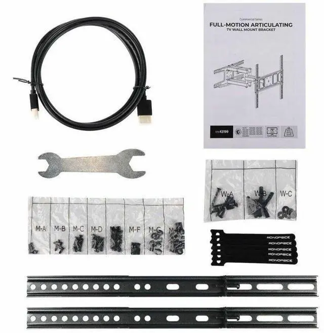 Alt view image 15 of 19 - Monoprice Full-Motion Articulating TV Wall Mount Bracket For TVs 32in to 70in, Max Weight 88 lbs, Extension Range 2.4in to 18.4in, VESA Up to 400x400, Rotating, Fits Curved Screens - Commercial Series