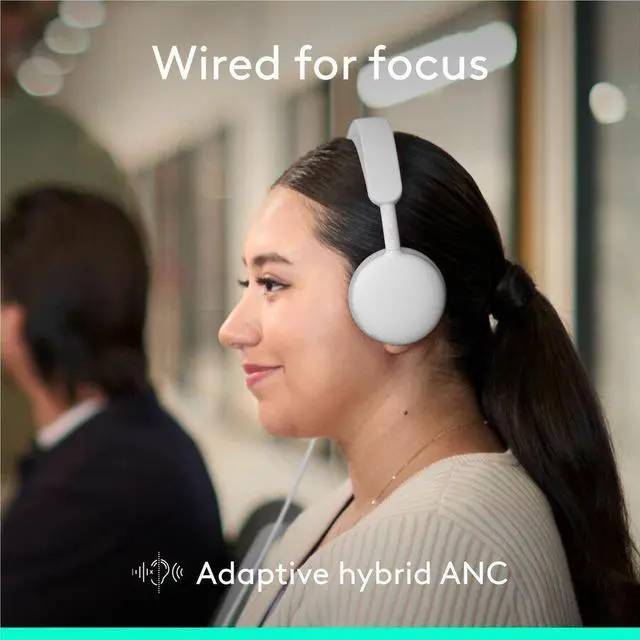 Alt view image 5 of 7 - Logitech Zone Wired 2 for Business - Noise-Canceling Headset with Adaptive Hybrid ANC, Microsoft Teams Certified, USB-C with USB-A adapter, Off-white - Microsoft Teams CertificationUSB Type C, USB Typ