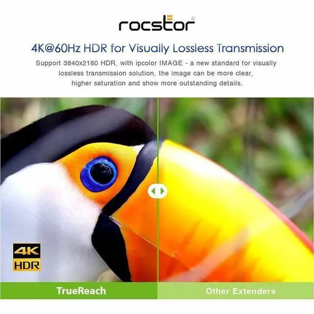 Alt view image 5 of 10 - Rocstor TrueReach 4K@60Hz HDMI Extender over CAT6/CAT6a/Cat7 Ethernet Cable – up to 230ft Point to Point Extender