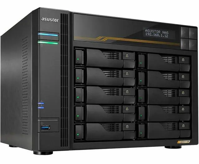 Alt view image 10 of 14 - Asustor Lockerstor 10 Gen3 AS6810T 10 Bay NAS, Quad-Core 2.3GHz CPU, Dual USB 4 Ports, Dual 10GbE Ports, Dual 5GbE Ports, 16G ECC RAM DDR5, Four M.2 SSD Slots (Diskless)