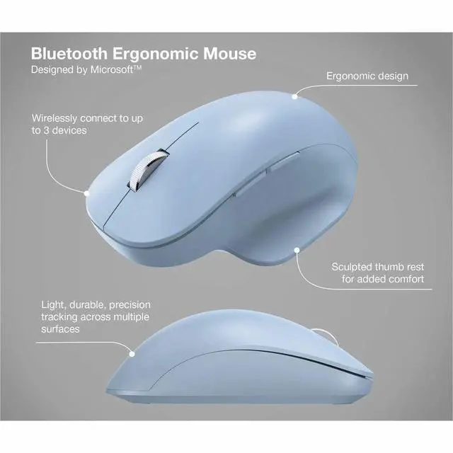Alt view image 3 of 7 - Incase Designed by Microsoft Bluetooth Ergonomic Mouse - Optical - Wireless - Bluetooth - Pastel Blue - Scroll Wheel - 3 Programmable Button(s) - 2 x AAA Battery Supported