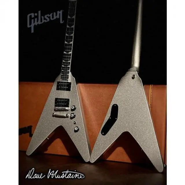 Main image of Axe Heaven Gibson Dave Mustaine Flying V EXP Silver Metallic Mini Guitar GG-524