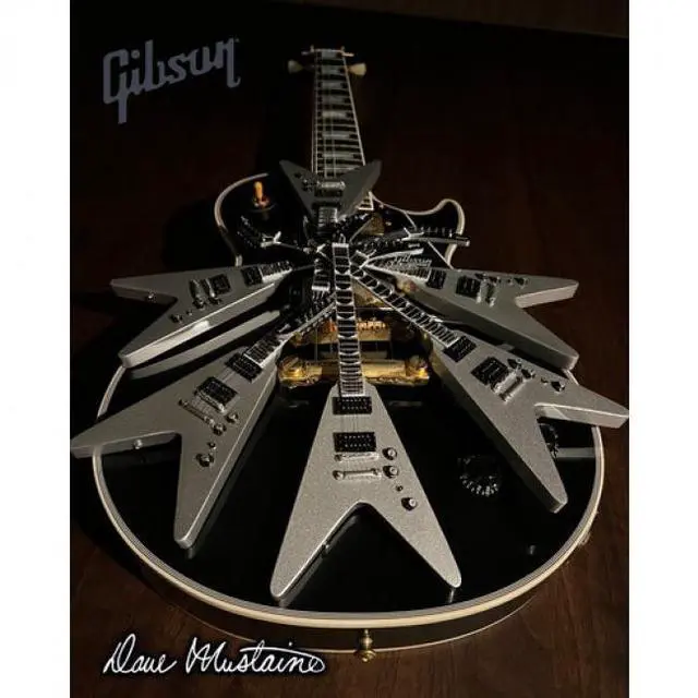 Alt view image 3 of 7 - Axe Heaven Gibson Dave Mustaine Flying V EXP Silver Metallic Mini Guitar GG-524
