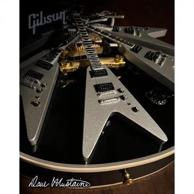 Alt view image 4 of 7 - Axe Heaven Gibson Dave Mustaine Flying V EXP Silver Metallic Mini Guitar GG-524