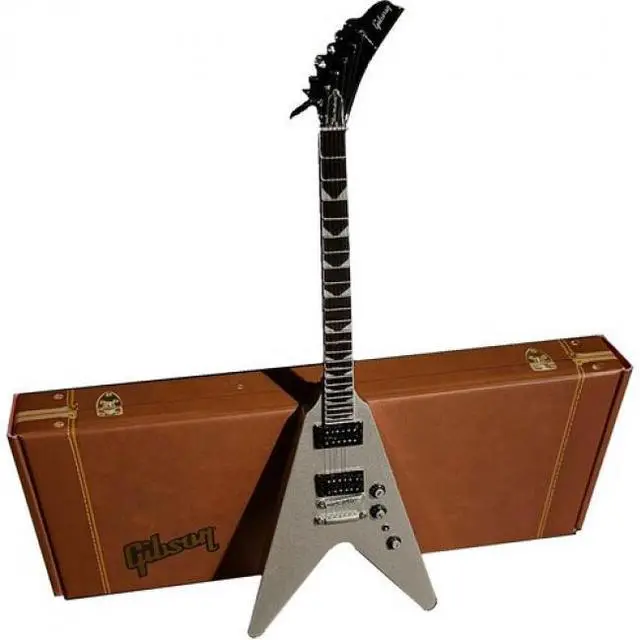 Alt view image 6 of 7 - Axe Heaven Gibson Dave Mustaine Flying V EXP Silver Metallic Mini Guitar GG-524