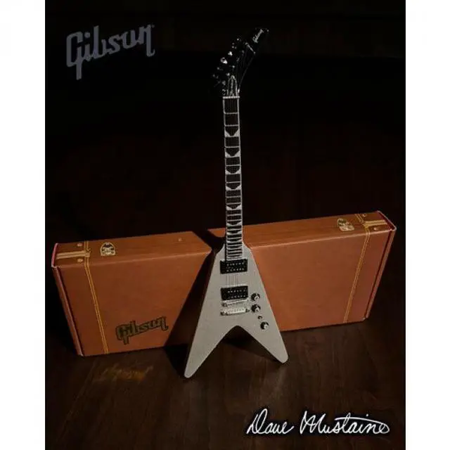 Alt view image 7 of 7 - Axe Heaven Gibson Dave Mustaine Flying V EXP Silver Metallic Mini Guitar GG-524