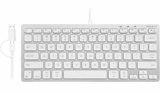 Main image of Macally Compact Mac Keyboard with Dual Plug- Space Gray - Cable Connectivity - Compact - USB Type C, USB Type A Interface - 78 Key(s) - Volume Control, Brightness, Mission Control, Media Control, Comm