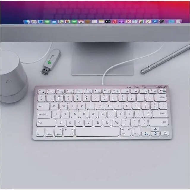 Alt view image 5 of 7 - Macally Compact Mac Keyboard with Dual Plug- Space Gray - Cable Connectivity - Compact - USB Type C, USB Type A Interface - 78 Key(s) - Volume Control, Brightness, Mission Control, Media Control, Comm