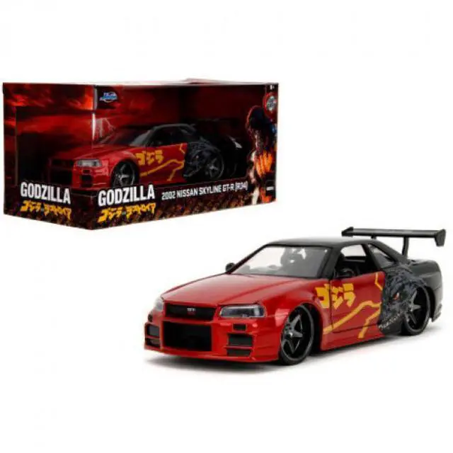 Alt view image 8 of 8 - 2002 Nissan Skyline GT-R (R34) RHD Red Metallic and Black "Godzilla vs. Destoroyah" (1995) Movie 1/24 Diecast Model Car by Jada