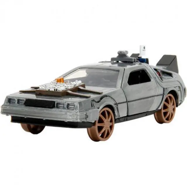 Alt view image 13 of 13 - DeLorean DMC (Time Machine) Brushed Metal Train Wheel Version "Back to the Future Part III" 1/32 Diecast Model Car by Jada