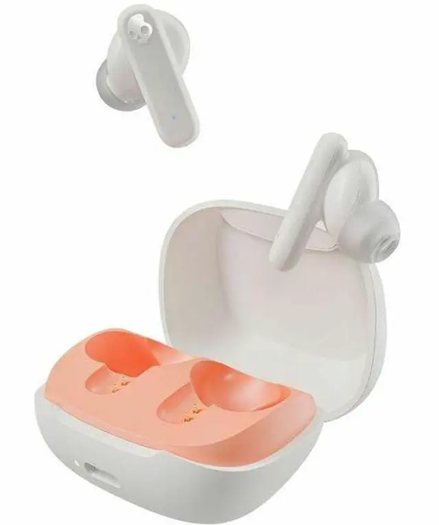 Alt view image 2 of 6 - Skullcandy Smokin' Buds In-Ear Wireless Earbuds 20 Hr Battery 50% Renewable Plastics Microphone Works With Iphone Android And Bluetooth Devices - Bone/Orange Glow
