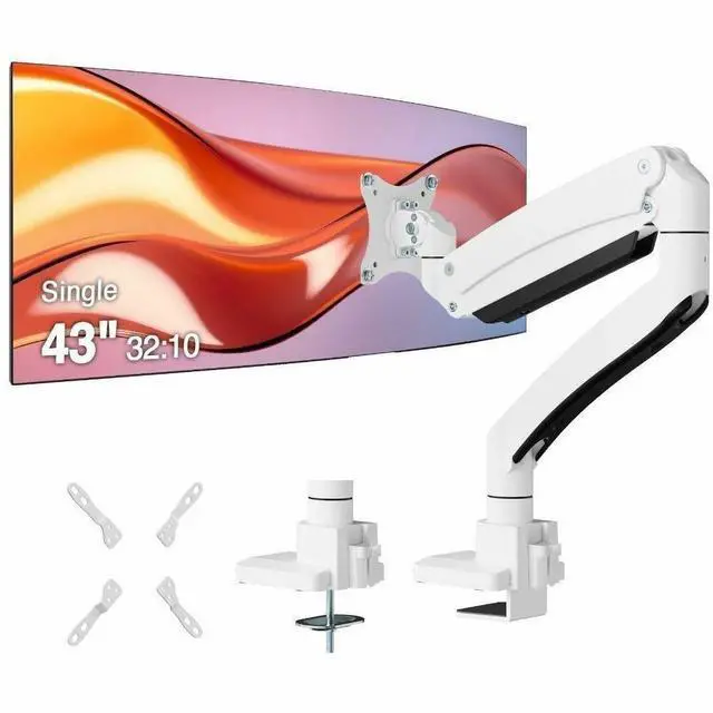 Alt view image 6 of 8 - SIIG Single 43" Monitor Heavy-Duty Premium Gas Spring Desk Mount White VESA 75x75 100x100 200x200mm CEMT3111S3