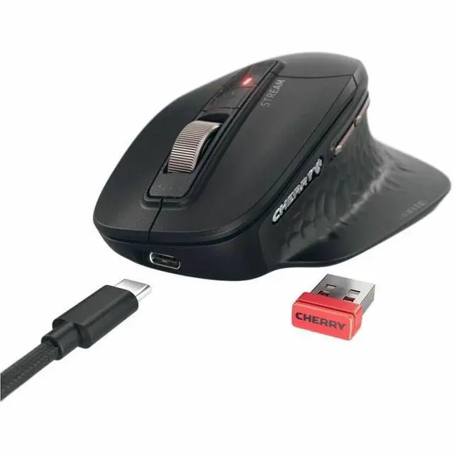Alt view image 7 of 7 - CHERRY JD-857M Mouse - Rugged - Cable/Wireless - Bluetooth/Radio Frequency - 2.40 GHz - Rechargeable - Black - USB Type A - 6000 dpi - Scroll Wheel - 7 Button(s) - Right-handed - 1 Battery Supported