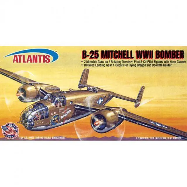 Alt view image 3 of 3 - Atlantis Hobby B-25 Mitchell Bomber The Flying Dragon with Swivel Stand 1:64 Scale Model Kit - H216