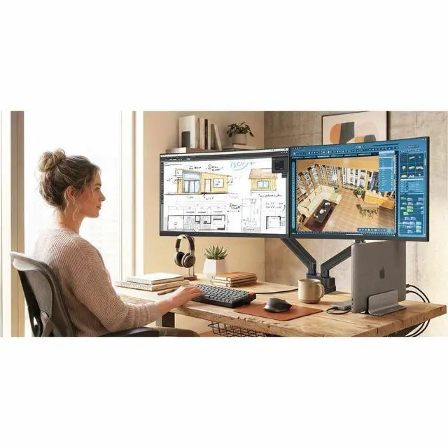 Alt view image 2 of 7 - Dual 38" Mechanical Spring Monitor Arm Top Mount-Black, Up to 38" Monitor, Max Load up to 26.4 lbs each - Dual 38" Mechanical Spring Monitor Arm Top Mount-Black, Up to 38" Monitor,