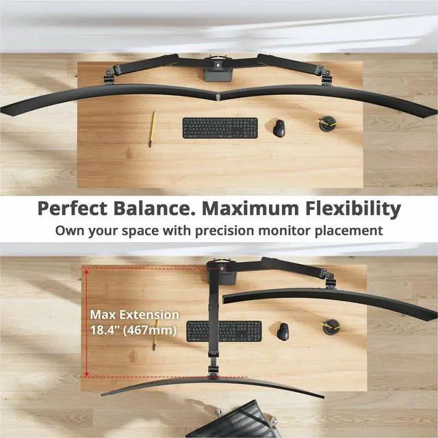 Alt view image 4 of 7 - Dual 38" Mechanical Spring Monitor Arm Top Mount-Black, Up to 38" Monitor, Max Load up to 26.4 lbs each - Dual 38" Mechanical Spring Monitor Arm Top Mount-Black, Up to 38" Monitor,