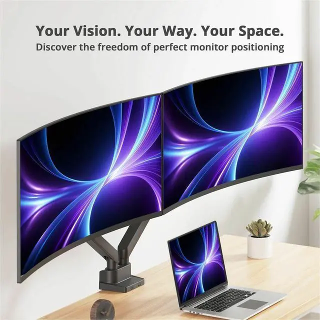 Alt view image 7 of 7 - Dual 38" Mechanical Spring Monitor Arm Top Mount-Black, Up to 38" Monitor, Max Load up to 26.4 lbs each - Dual 38" Mechanical Spring Monitor Arm Top Mount-Black, Up to 38" Monitor,