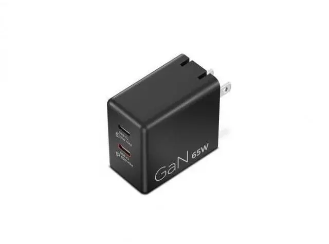 Alt view image 9 of 11 - Lenovo Dual USB-C 65W GaN Power Adapter (Black)