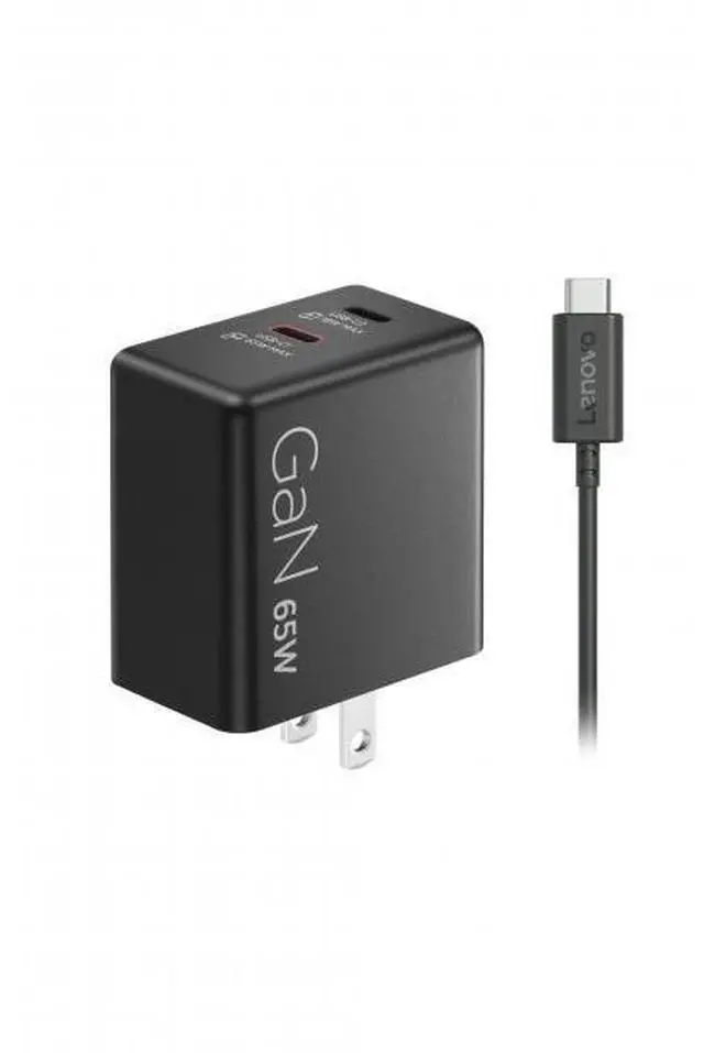 Alt view image 10 of 11 - Lenovo Dual USB-C 65W GaN Power Adapter (Black)