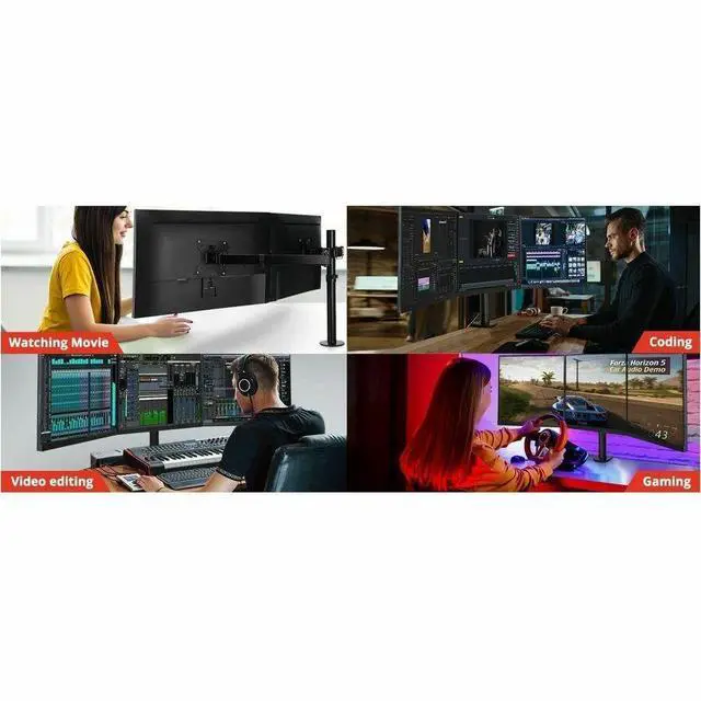 Alt view image 7 of 7 - Triple 32" Articulating Monitor Arm Mount-Black, Up to 32" , Max Load 17.6 lbs each, VESA Plate 75x75mm,100x100mm - Triple 32" Articulating Monitor Arm Mount-Black, Up to 32" , Max