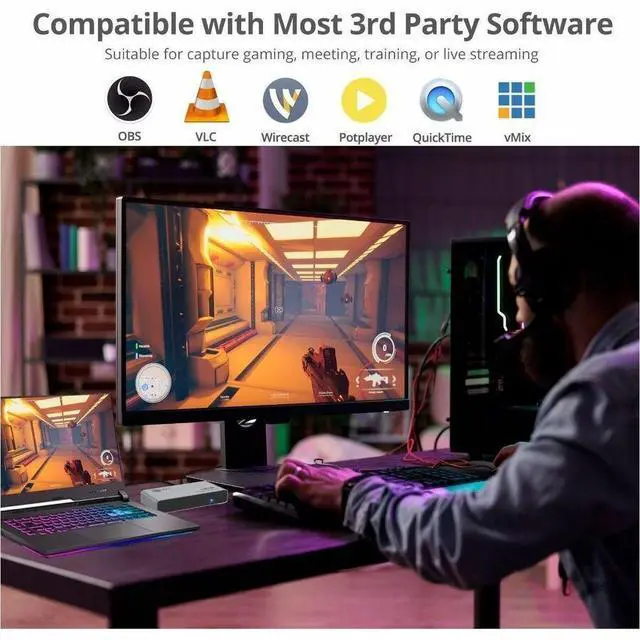 Alt view image 7 of 7 - SIIG 4K60Hz HDMI Video Capture Device with Loopout - USB-C HDMI Capture Card lets you capture and record true 4K video at 60fps while simultaneously outputting zero-latency 4K60Hz passthrough to your