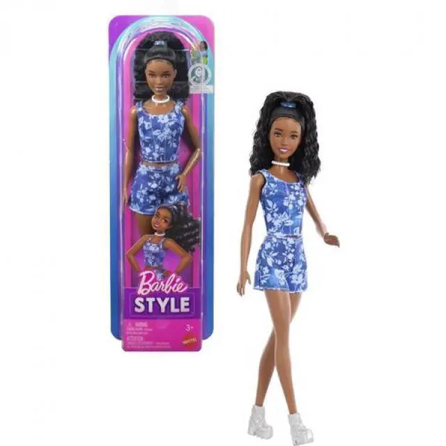 Main image of Barbie Fashionista Doll #248 With Floral Denim, Black Hair