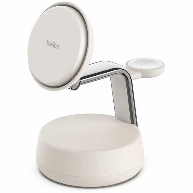 Alt view image 8 of 14 - Belkin UltraCharge Pro 25W 3-in-1 Magnetic Qi2 Wireless Charging Dock, Sand