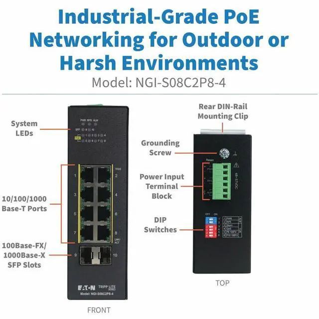 Alt view image 3 of 7 - Tripp Lite series NGI-S08C2P8-4 Ethernet Switch - 8 Ports - Manageable - Gigabit Ethernet, Fast Ethernet, Ethernet - 1000Base-T, 1000Base-SX/LX, 10Base-T, 100Base-TX, 100Base-FX - 2 Layer Supported -