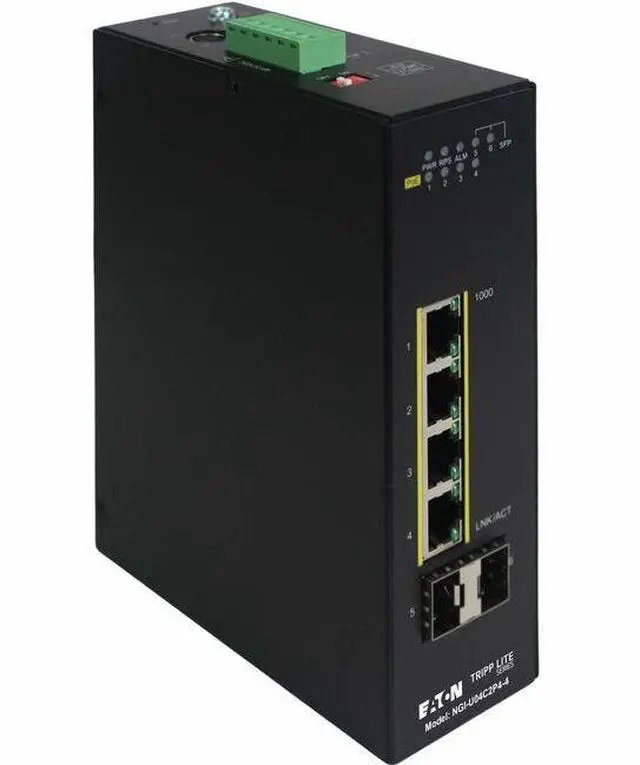 Main image of Tripp Lite series NGI-U04C2P4-4 Ethernet Switch - 4 Ports - Gigabit Ethernet, Fast Ethernet, Ethernet - 1000Base-T, 1000Base-SX/LX, 10Base-T, 100Base-TX, 100Base-FX - 2 Layer Supported - 2 SFP Slots -