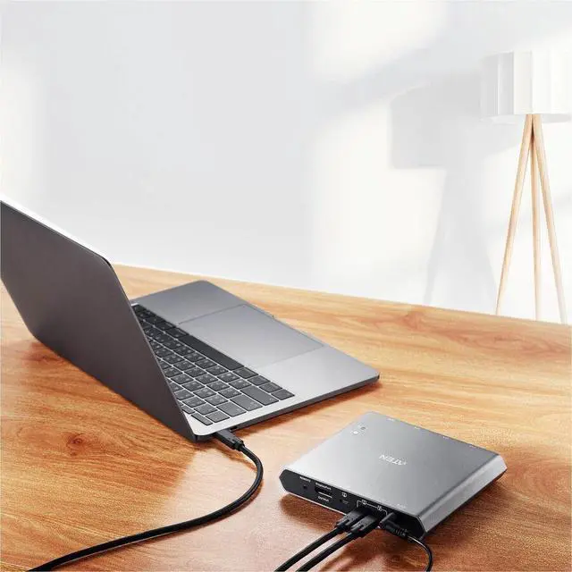 Alt view image 12 of 14 - ATEN 2-Port 4K DisplayPort USB-C KVM Dock Switch with Power Pass-through US3311