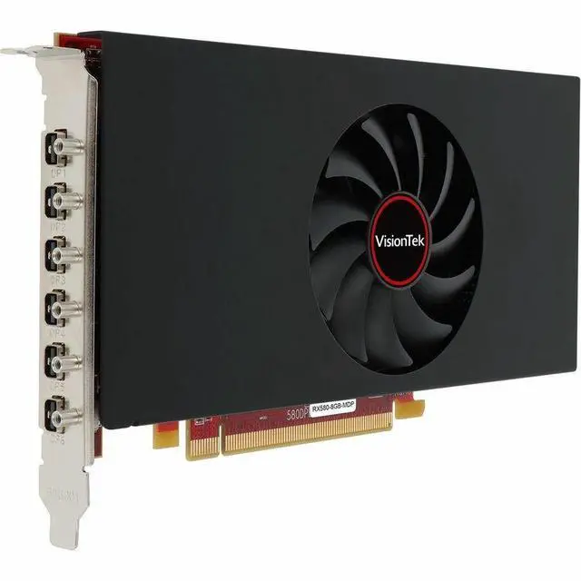 Alt view image 4 of 5 - VisionTek AMD Radeon RX 580 Graphic Card - 8 GB GDDR5 - 3840 x 2160 - 1.24 GHz Core - 256 bit Bus Width - PCI Express 3.0 x16 - DisplayPort - 6 x Mini DisplayPort - Mini DisplayPort - Fan Cooler - 3 Y