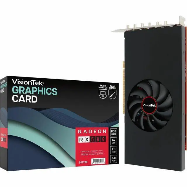 Alt view image 5 of 5 - VisionTek AMD Radeon RX 580 Graphic Card - 8 GB GDDR5 - 3840 x 2160 - 1.24 GHz Core - 256 bit Bus Width - PCI Express 3.0 x16 - DisplayPort - 6 x Mini DisplayPort - Mini DisplayPort - Fan Cooler - 3 Y