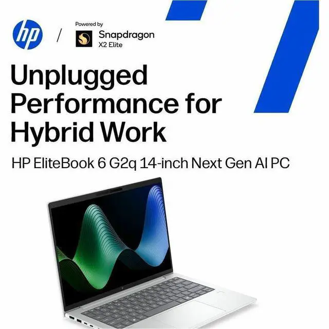 Alt view image 6 of 7 - HP EliteBook 6 G2q 14" Copilot+ PC Notebook - WUXGA - Qualcomm Snapdragon X2 Elite X2E-84-100 - 32 GB - 512 GB SSD - Glacier Silver - Qualcomm Chip - 1920 x 1200 - Windows 11 Pro - Qualcomm - In-