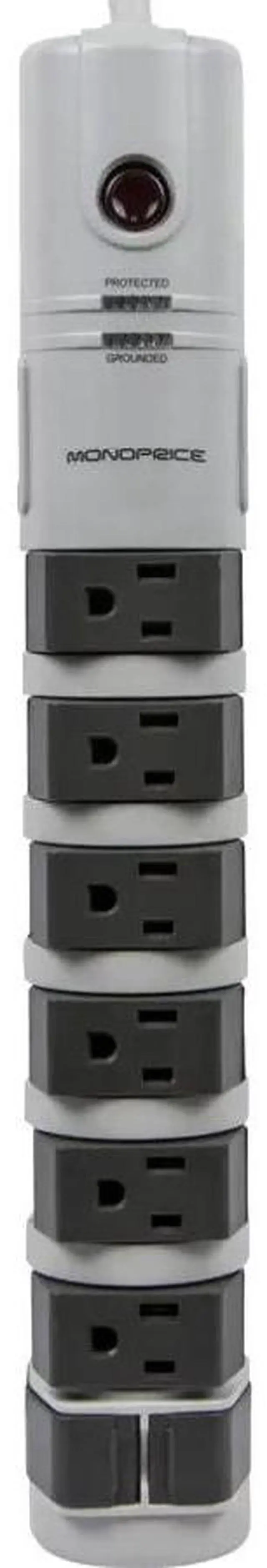 Alt view image 9 of 12 - Monoprice Power & Surge - 8 Outlet Rotating Surge Strip - Gray | UL Rated 2, 160 Joules with Grounded and Protected Light Indicator