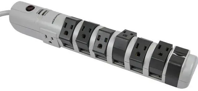 Alt view image 10 of 12 - Monoprice Power & Surge - 8 Outlet Rotating Surge Strip - Gray | UL Rated 2, 160 Joules with Grounded and Protected Light Indicator