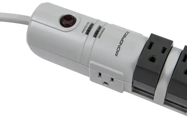 Alt view image 12 of 12 - Monoprice Power & Surge - 8 Outlet Rotating Surge Strip - Gray | UL Rated 2, 160 Joules with Grounded and Protected Light Indicator