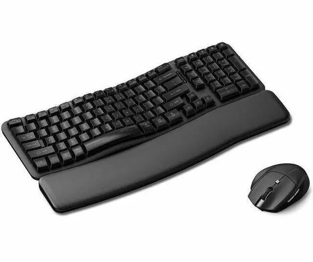 Main image of Kensington Pro Fit Ergo KM620-RC Wireless Rechargeable EQ Desktop Set - USB Type A Membrane Wireless Bluetooth/RF 5.4 2.40 GHz Keyboard - Black - USB Type A Wireless Bluetooth/RF Mouse - Optical - 240