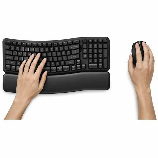 Alt view image 3 of 5 - Kensington Pro Fit Ergo KM620-RC Wireless Rechargeable EQ Desktop Set - USB Type A Membrane Wireless Bluetooth/RF 5.4 2.40 GHz Keyboard - Black - USB Type A Wireless Bluetooth/RF Mouse - Optical - 240