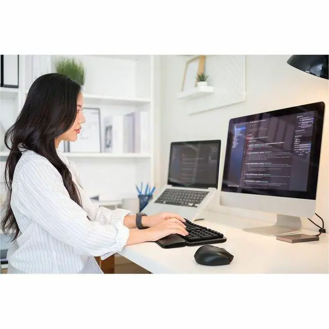 Alt view image 4 of 5 - Kensington Pro Fit Ergo KM620-RC Wireless Rechargeable EQ Desktop Set - USB Type A Membrane Wireless Bluetooth/RF 5.4 2.40 GHz Keyboard - Black - USB Type A Wireless Bluetooth/RF Mouse - Optical - 240