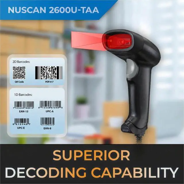 Alt view image 2 of 4 - Adesso NuScan 2600U-TAA - Handheld 2D Barcode Scanner - Cable Connectivity - 10" Scan Distance - 1D, 2D - LED - CMOS - USB - TAA Compliant