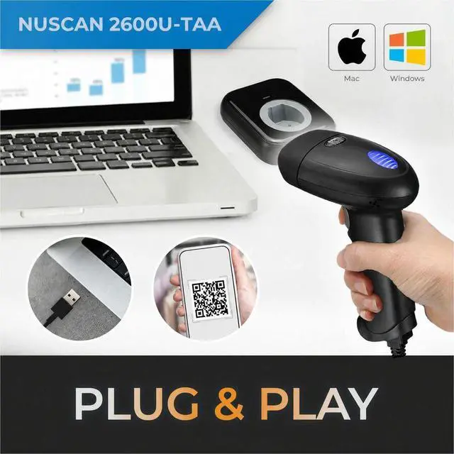 Alt view image 3 of 4 - Adesso NuScan 2600U-TAA - Handheld 2D Barcode Scanner - Cable Connectivity - 10" Scan Distance - 1D, 2D - LED - CMOS - USB - TAA Compliant