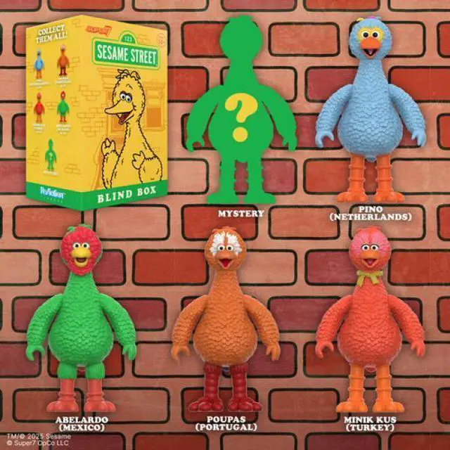 Alt view image 2 of 7 - Super7 - Sesame Street - Reaction Blind Box Wv5 - Big Birds from Around the World - 12pc Flat