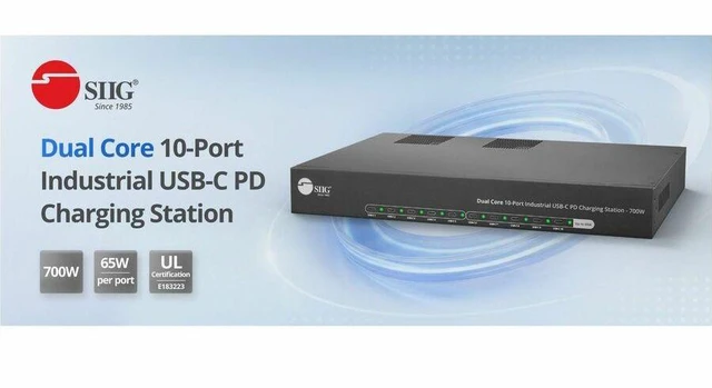 Alt view image 5 of 7 - SIIG Dual Core 10-Port Industrial USB-C PD Charging Station - 700W - Dual Core 10-Port Industrial USB-C PD Charging Station delivers a total power output of up to 700W - Providing up to 65W per port -