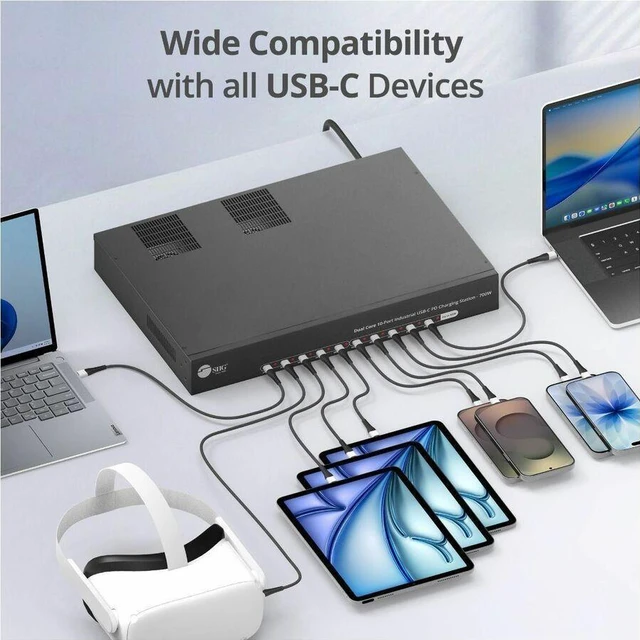 Alt view image 3 of 7 - SIIG Dual Core 10-Port Industrial USB-C PD Charging Station - 700W - Dual Core 10-Port Industrial USB-C PD Charging Station delivers a total power output of up to 700W - Providing up to 65W per port -