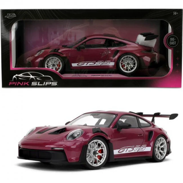 Alt view image 13 of 13 - Porsche 911 GT3 RS Red Violet Metallic with White Stripes "Pink Slips" Series 1/18 Diecast Model Car by Jada