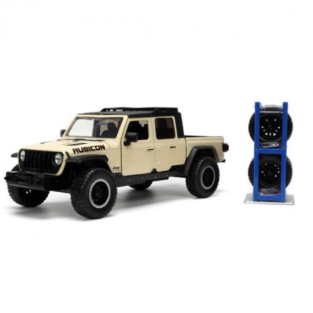 Alt view image 17 of 17 - 2020 Jeep Gladiator Rubicon Pickup Truck Cream with Roof Rack with Extra Wheels "Just Trucks" Series 1/24 Diecast Model Car by Jada